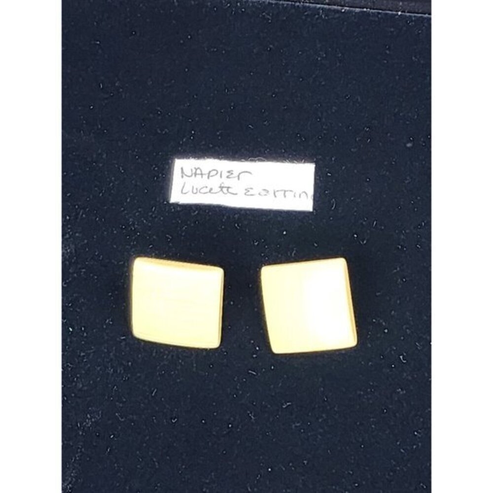 Vintage Yellow And Gold Lucite Square Shaped‎ NAPIER Screw Down Earrings